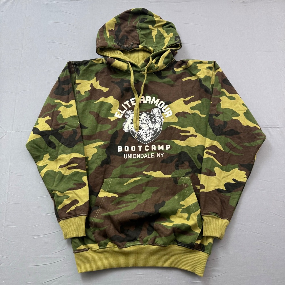 Elite Armour Bootcamp Uniondale NY Camo Hoodie Mens XL Gym Workout Sweatshirt